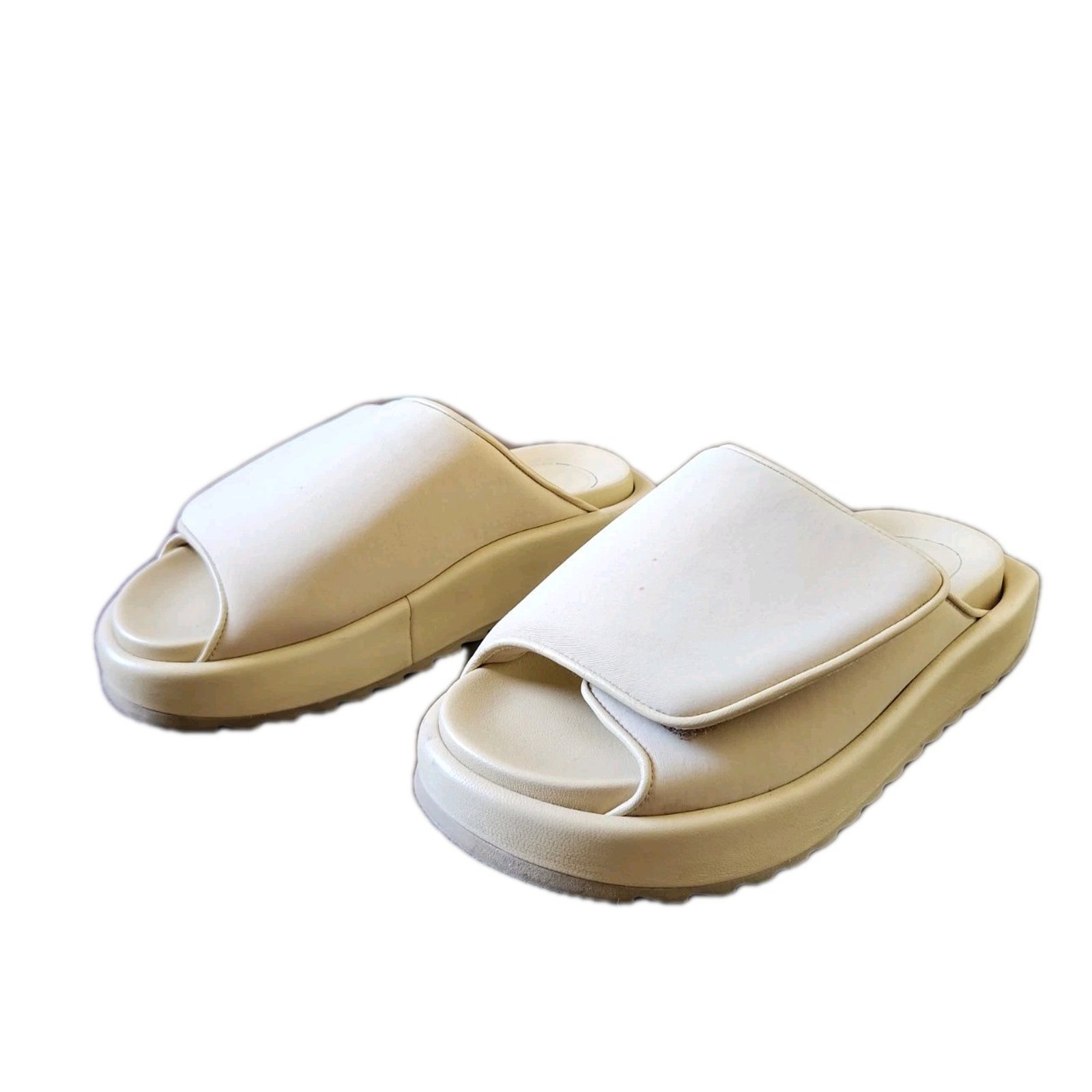 Gia Borghini Chunky Platform Slides Padded Leather Beige Sandals Sz 8